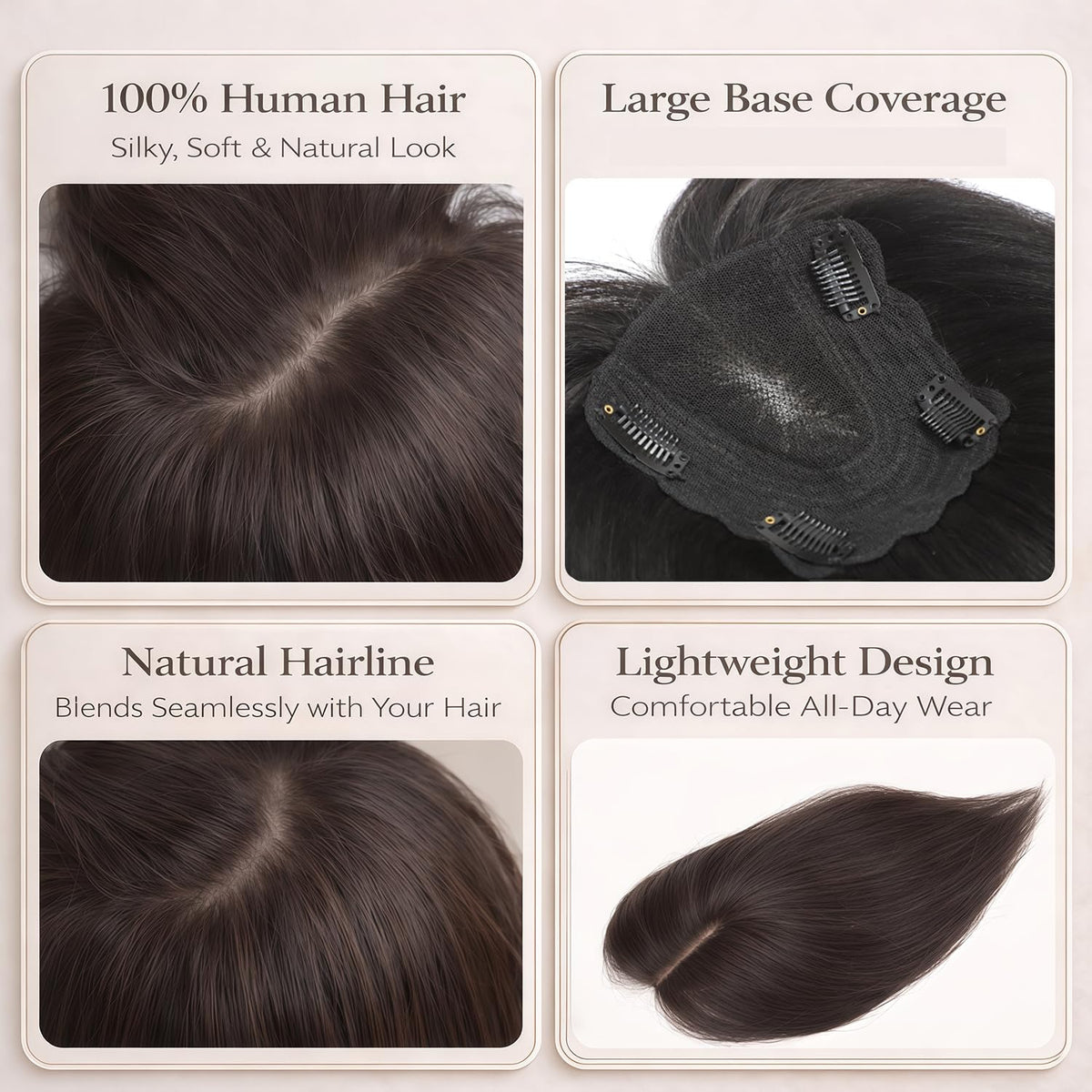 RMYHIG Hair Toppers for Women Real Human Hair, 360° 3D Human Hair Toppers for Women with Thinning Hair Upgrade Middle Part Clip in Bangs (Dark Brown(Big Coverage), 12 Inch-3D-Wispy)