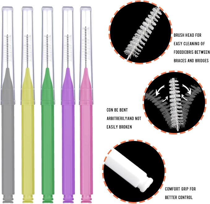 100 Pcs Braces Brush Flossers Interdental Brush Toothpick Dental Tooth Flossing Head Oral Dental Hygiene Flosser Soft Toothpick Tooth Cleaning Tools(Mixed Color)