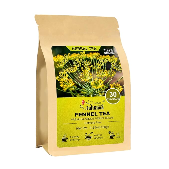 FullChea - Fennel Tea Bags, 30 Teabags, 4g/bag - Premium Whole Fennel Seeds - Non-GMO - Caffeine-free - Helps Improve Digestion & Immune System