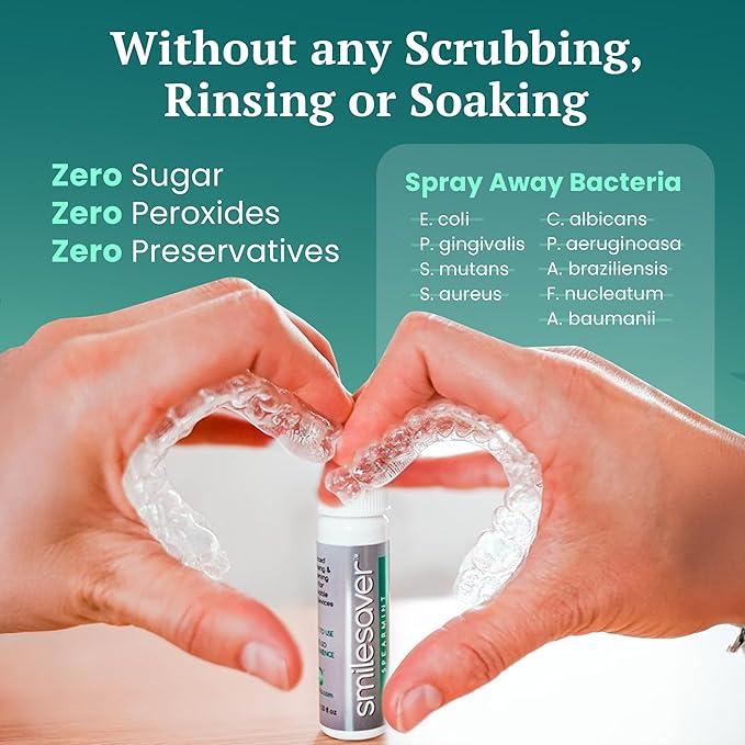 Smilesaver Retainer Cleaner Spray – Invisalign, Mouth Guard, and Denture Cleaner – Quick Oral Care for Aligner & Retainer Hygiene – Natural, Portable & Minty Fresh Oral Care Products (1oz)