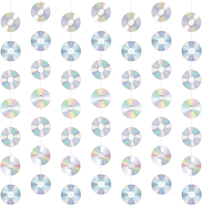 Spakon 8 Packs 90's Party Decorations 90s Cd Paper Banner 90's Hanging Decor Y2k 2000s Paper Cutouts Retro Disco Garland for 1990s 2000s Theme Birthday Babyshower Party Supplies Decoration