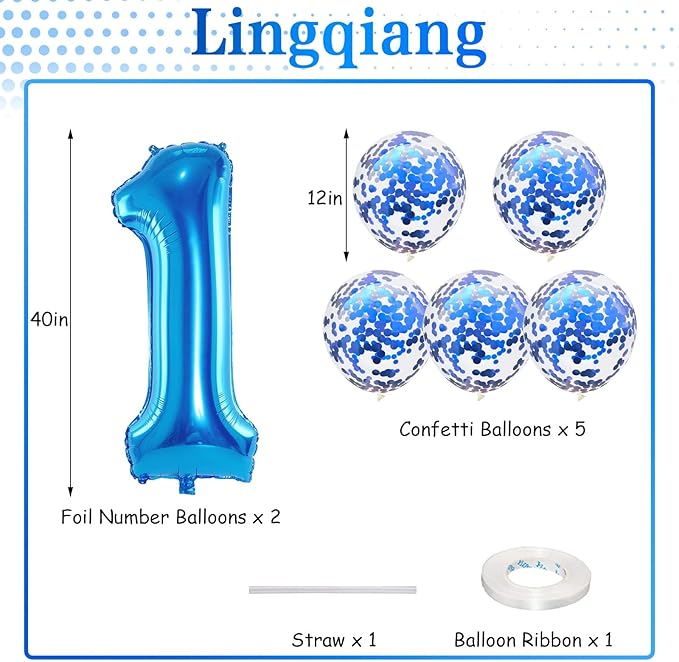Large 18 Balloon Number Blue, 40 Inch Helium Foil Number 1 & 8 Balloons Self Inflating with Blue Confetti Balloons Set for Boys Men 18th 81th Birthday Party Balloons Decorations/Anniversary Supplies