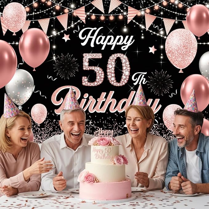 50th Birthday Decorations for Women - Happy 50th Birthday Banner Decorations Cheers to 50 Years Birthday Party Indoor and Outdoor Decoration Suppiles Pink Backdrop for 50th Birthday Party Favors Decor