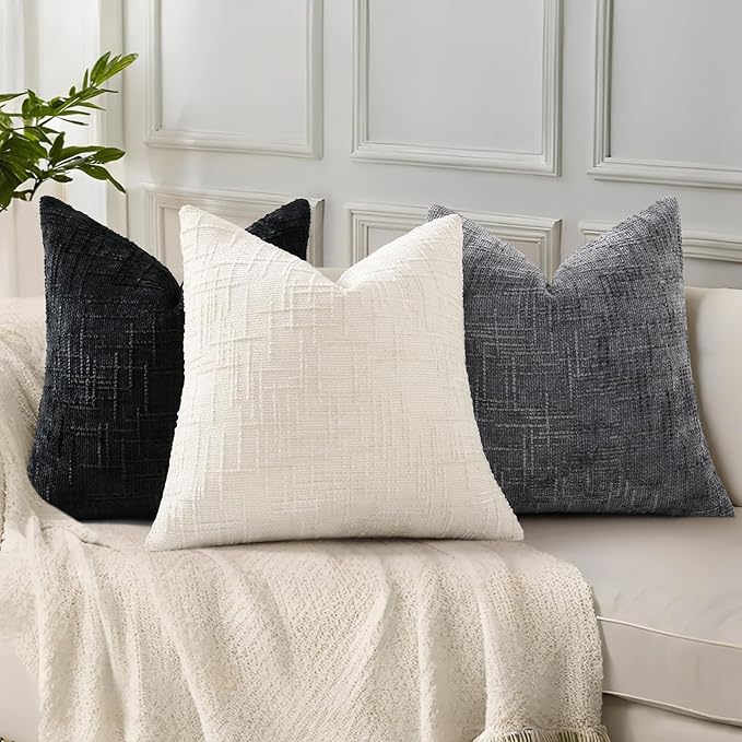 decorUhome Christmas Cream White Chenille Throw Pillow Covers 12x20 Set of 2 Thick Textured Slubby Couch Pillow Covers Farmhouse Accent Modern Neutral Decorative Pillow Cases for Bed Sofa Living Room
