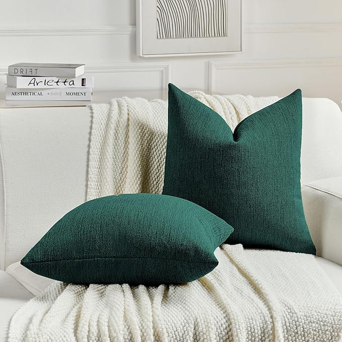 FUTEI Teal Chenille Decorative Throw Pillow Covers 12x20 Inch Set of 2,Soft Cozy Faux Linen Textured Lumbar Pillow Cases,Farmhouse Home Decor for Couch Living Room
