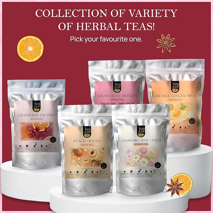 Tealeaf & Co. Cranberry Orange Black Tea Bags Blended with Fresh Herbs and Spices - Organic Black Tea Bags with Orange Peel, Star Anise & Hibiscus - Low Caffeine - Gluten Free - 50 Teabags