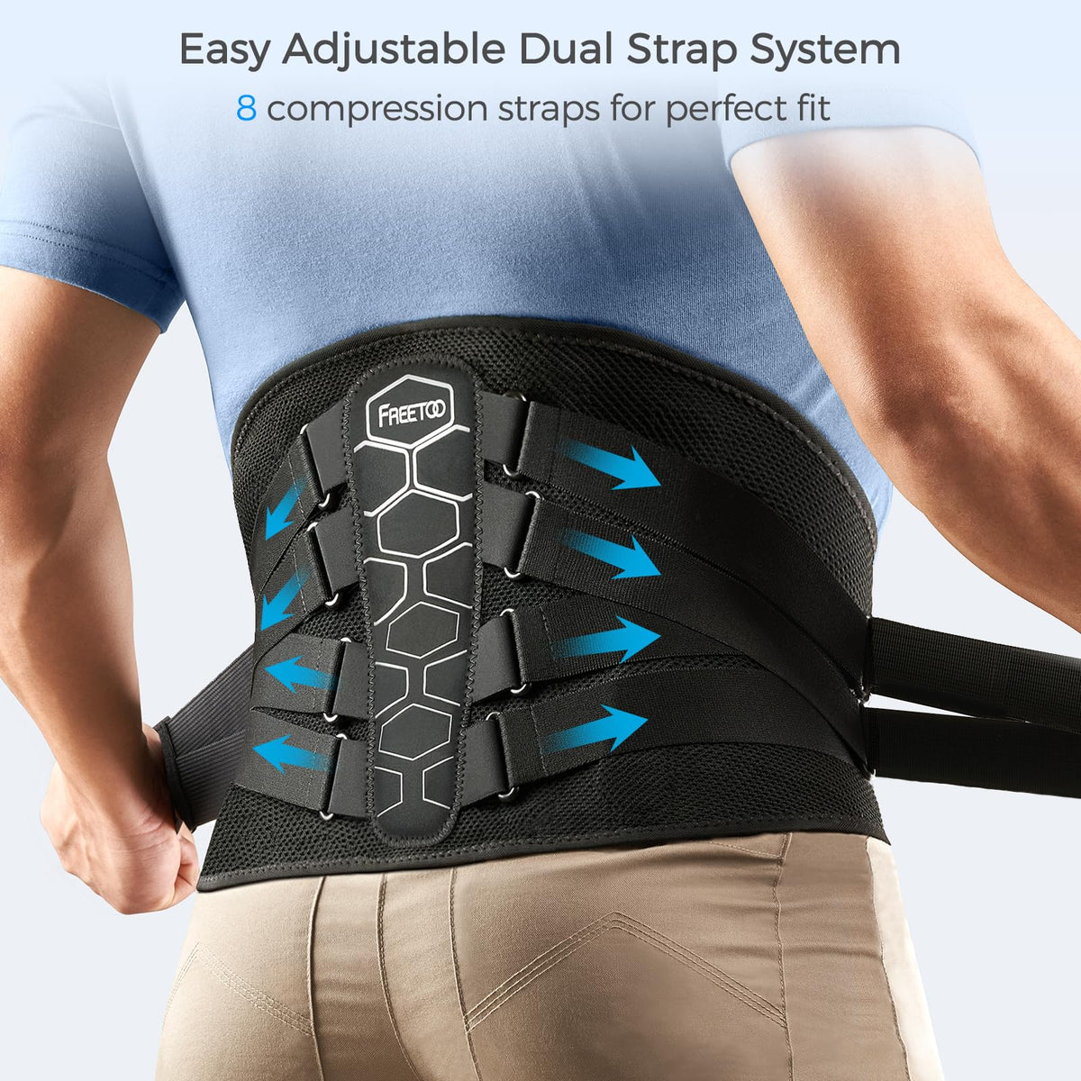FREETOO Back Brace for Lower Back Pain Relief with Pulley System,Lumbar Support Belt for Men & Women with Lumbar Pad, Ergonomic Design and Soft Breathable 3D Knit Material,for Herniated Disc,Sciatica