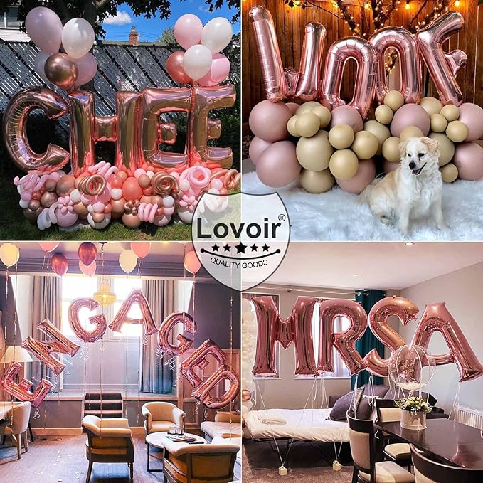 Lovoir 40 Inch Large Rose Gold Letter E Balloons Big Size Jumbo Mylar Foil Helium Balloon for Birthday Party Celebration Decorations Alphabet Rose Gold E