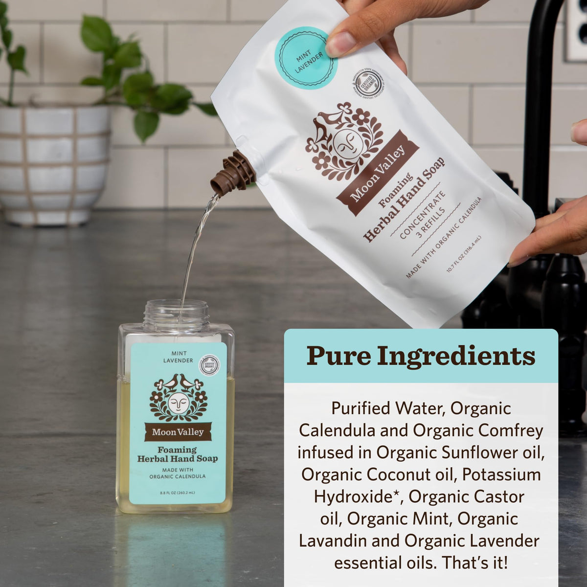 Moon Valley Foaming Hand Soap Refill Pouch, Two-Pack Mint Lavendar Soap, Vegan and Non-GMO, Environmentally Friendly Option