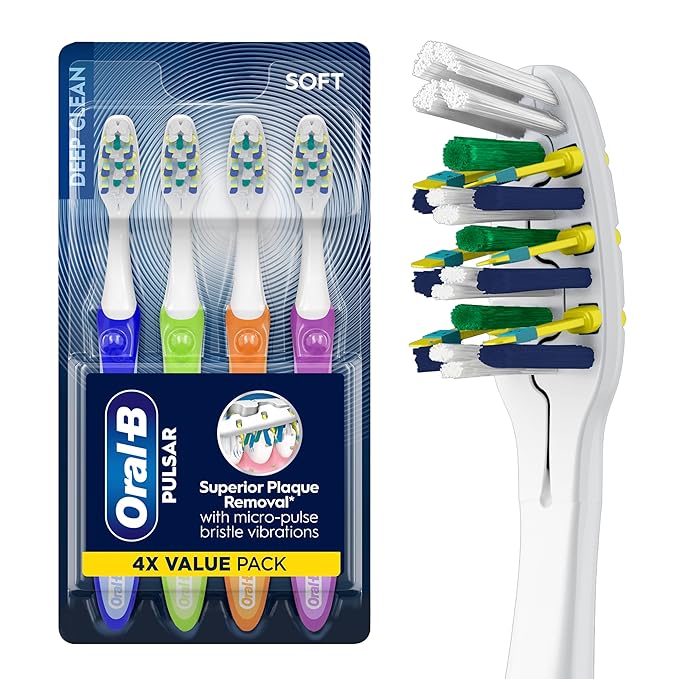 Oral-B Toothbrush, Vibrating Plaque Remover Pulsar, Vibrating Battery Toothbrush, Soft, 4 Count