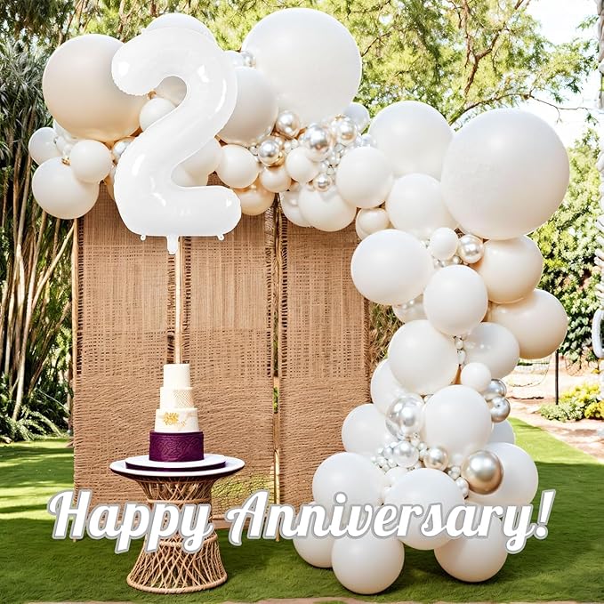 White Number Balloons 40 Inch Helium Mylar Number 2 Balloon for Birthday Party Anniversary Decoration (White, 2)
