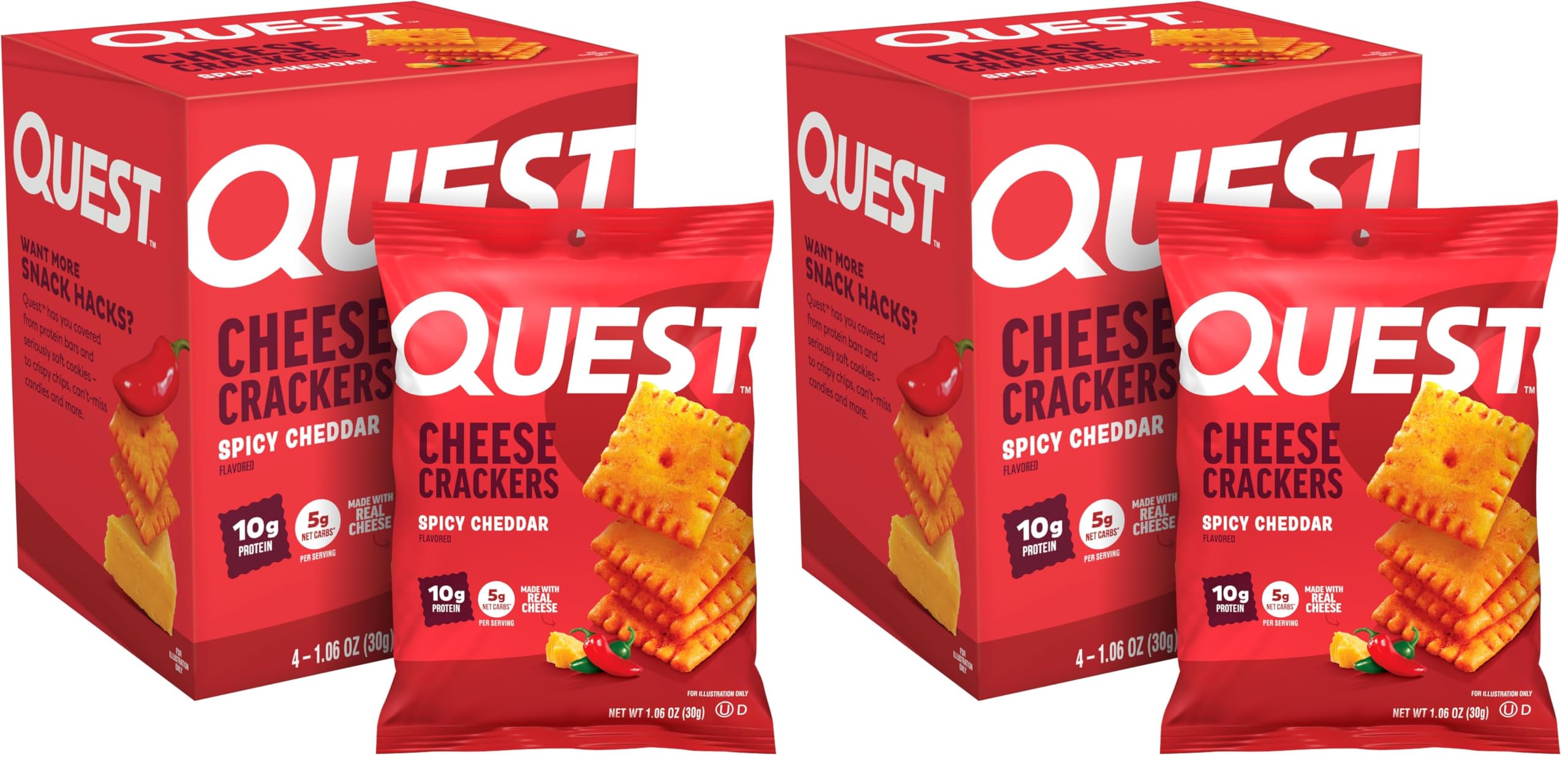 Quest Nutrition Cheese Crackers,Spicy Cheddar,10g of Protein,Low Carb,Made with Real Cheese,Protein Snack,4 Count (Pack of 2)