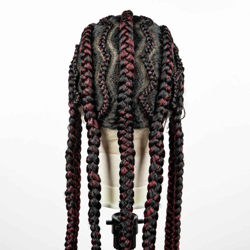 sedittyhair Braided Wigs Synthetic Full Head Lace Wig Braided Wigs for Black Women 36 Inches Braiding Hair Burgundy Color Lace Frontal Lightweight Artificial Braids Wigs with Baby Hair