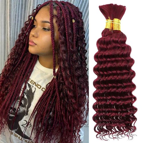Human Braiding Hair 2 Bundles 100g 26Inch Deep Wave Bulk Human Hair for Braiding No Weft Curly Braiding Hair Bulk Curly Human Hair for Boho Braids 12A Brazilian Virgin Hair Extensions 99J