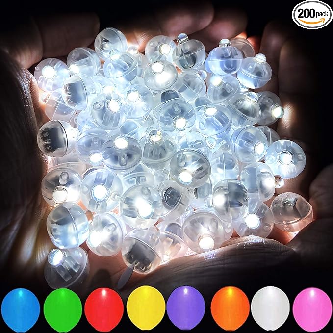 200pcs White LED Balloon Light, Tiny Light Mini Round Led Ball Lamp for Paper Lantern Balloon, Indoor Outdoor Event - Fun Halloween Christmas Party Wedding Decoration Supplies