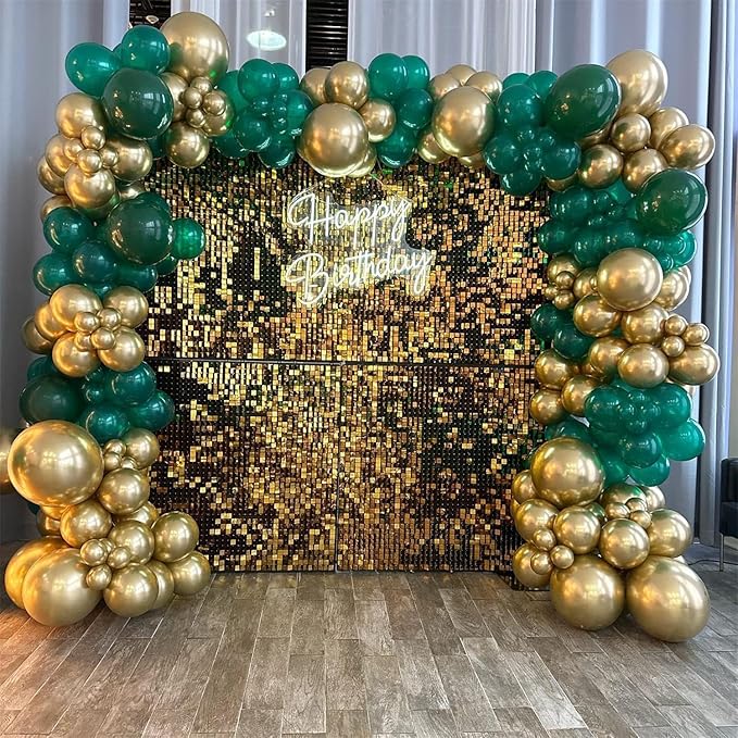 Green and Gold Balloons Garland Arch Kit with Stars 200Pcs -5 10 12 18 22 inch Balloon and Confetti Balloons for Birthday Anniversary Forest Hunter Dark Emerald Green Jungle Party Decorations
