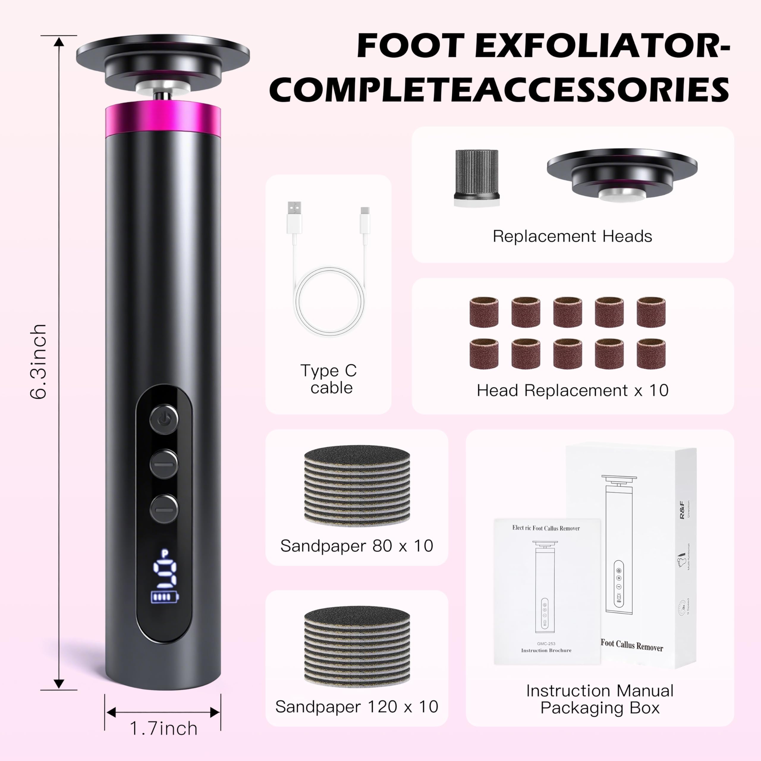 Electric Foot Callus Remover, LED Display Electric Foot File Tool for Dead Skin Professional Pedicure Machine with 9 Speeds and 30Pcs Sandpaper Discs Rechargeable Foot Scrubber