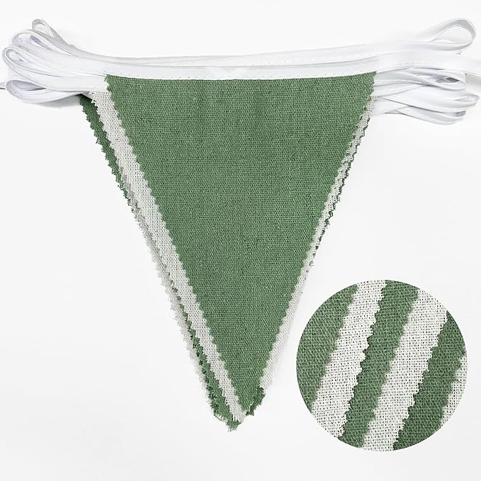 46Ft Green White Party Decorations Sage Green White Burlap Banner Triangle Pennant Flag Linen Bunting Garland Streamers for Jungle Safari Birthday Wedding Golf Baby Shower Summer Party Decorations