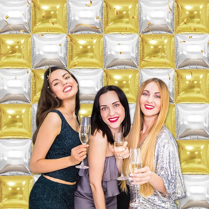36 Piece XL Silvery Wall Screen Double Sided Square Balloon Screen Tunnel Arch Kit Mylar Square Balloons For Baby Shower Graduation Prom Birthday Party Decorations (Silvery)