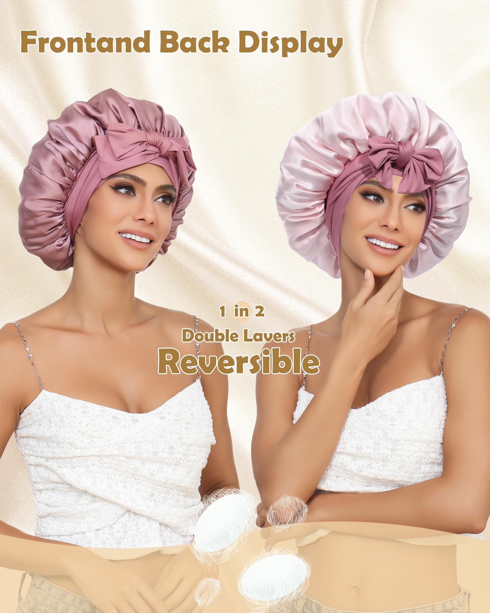 HAIMEIKANG Double-Sided 100% Mulberry Silk Bonnet & Shower Cap for Women - Premium Silk Sleep Cap for Hair Care - Comfortable & Stylish for Everyday Use and Travel