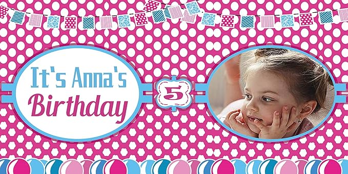 Happy Birthday Custom Vinyl Banner with Your Photos, Personalized Birthday Banner Sign for Children Newborn Baby Kids Celebration Backdrops Party Supplies Favors Props (Style-44, 6ft x 3ft)