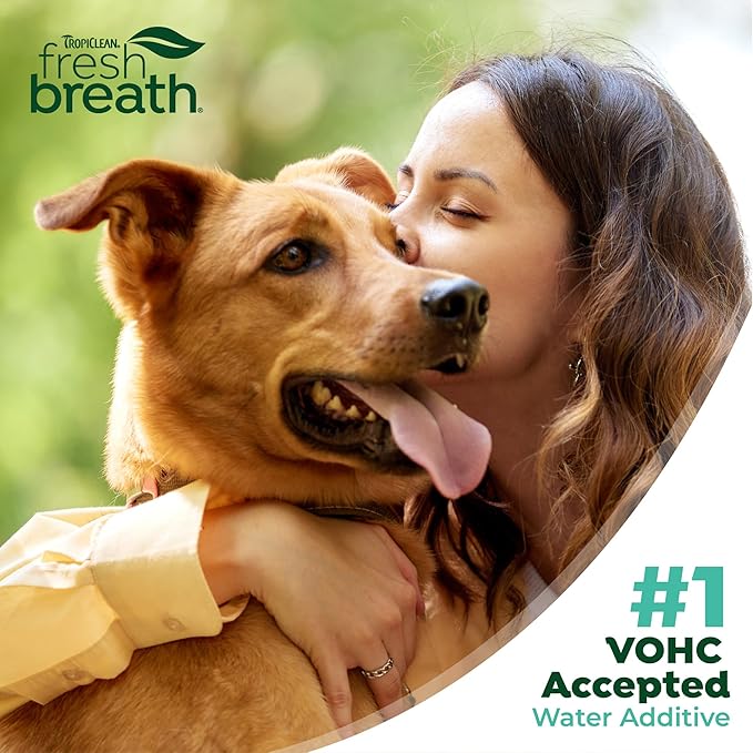 TropiClean Fresh Breath Water Additive for Dogs with Glucosamine, Hip and Joint Support for Dogs, Breath Freshener & Teeth Cleaning Solution, 33.8oz.