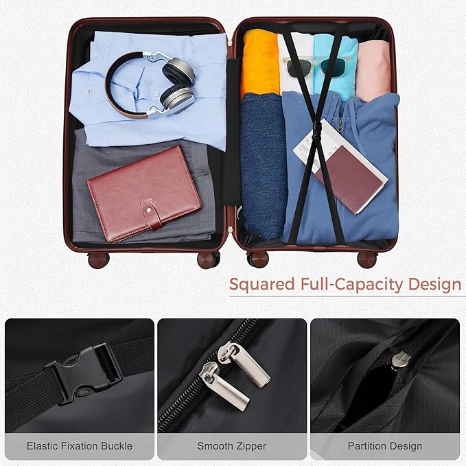 Hardside Luggage Sets, Lightweight Wave Suitcase with Spinner Wheels, PP Black