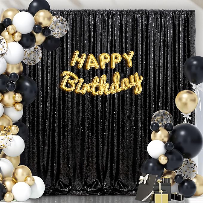 B-COOL Black Sequin Backdrop Curtain 6 Panels 2FTx8FT Shiny Curtain Drapes Glitter Background for Birthday New Years Holiday Party Satge Decorations