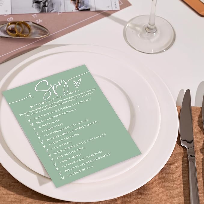 I Spy Wedding Reception Cards, Sea Green Bridal Shower Games, 30 Elegant Wedding Game for Bachelorette Engagement Party Supplies Favors - A04
