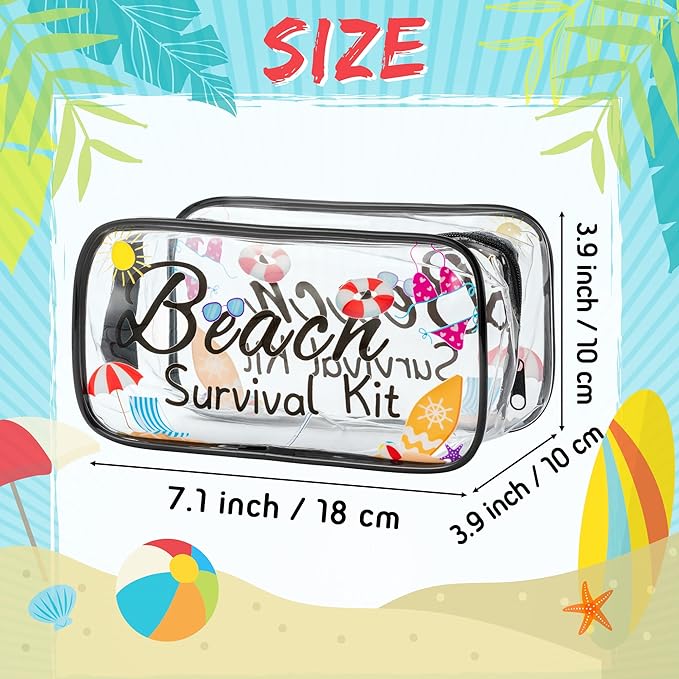 Y1tvei 2Pcs Summer Coconut Tree Beach Survival Kit Cosmetic Bag Clear PVC Plastic Transparent Makeup Toiletry Bag Portable Waterproof Seaside Travel Pouch Organizer with Zipper for Women Lady Coast