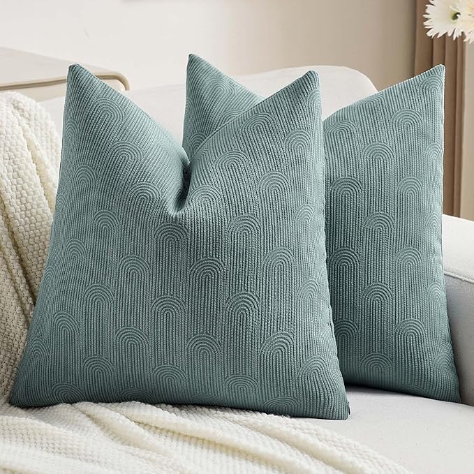 FUTEI Grey Blue Chenille Decorative Throw Pillow Covers 20x20 Inch Set of 2,Soft Cozy Striped Geometric Patterns Cushion Case,Modern Home Decor for Couch Bed Living Room