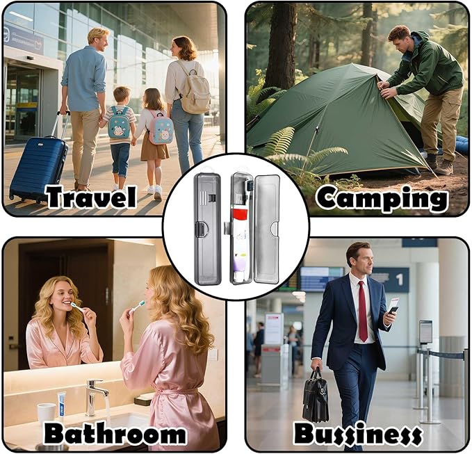 DAUNZMR 4 Pack Toothbrush Case for Traveling, Plastic Portable Tooth Brush Cases Travel 7.87" X 1.85" X 1.18"