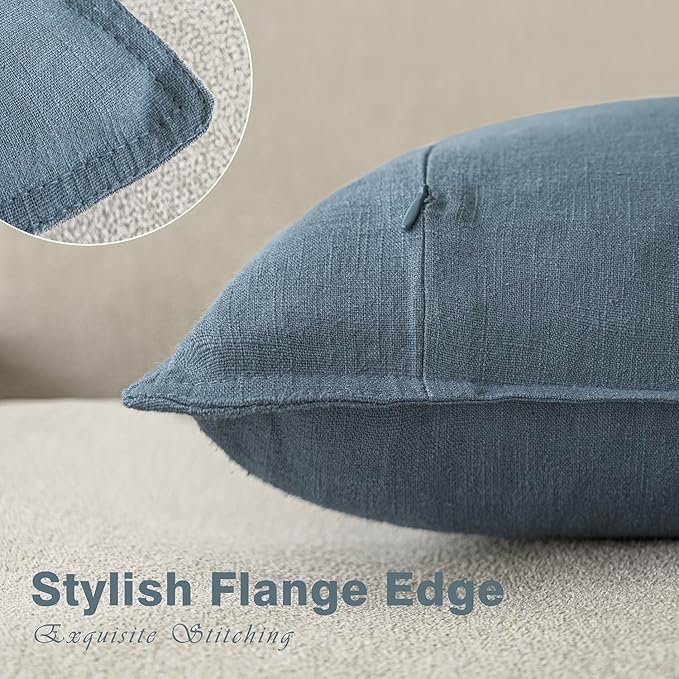 Foindtower Set of 2, Decorative Linen Soild Throw Pillow Covers Soft Accent Cushion Euro Case Boho Farmhouse Pillowcase for Chair Couch Sofa Bedroom Living Room Home Decor 20 x 20 Inch Misty Blue