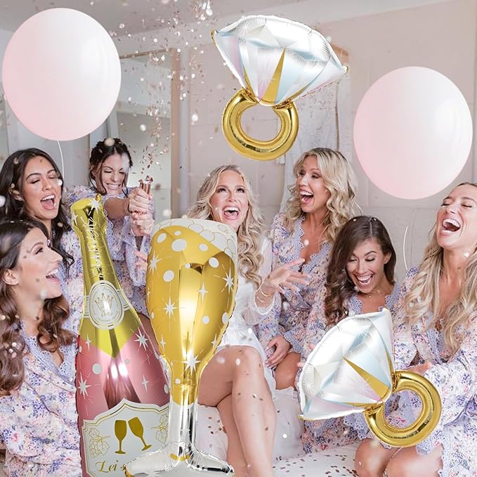 4 Pcs Diamond Ring Balloon, Huge Glitter Aluminum Foil Ring Balloons for Bridal Shower, Wedding, Anniversary, Bachelorette, Engagement Party Decorations Supplies