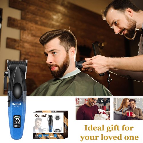 KEMEI 1670 Professional Hair Clippers for Men, Cordless Barber Clipper with LED Display, 9000 RPM Clippers for Hair Cutting with Charging Base