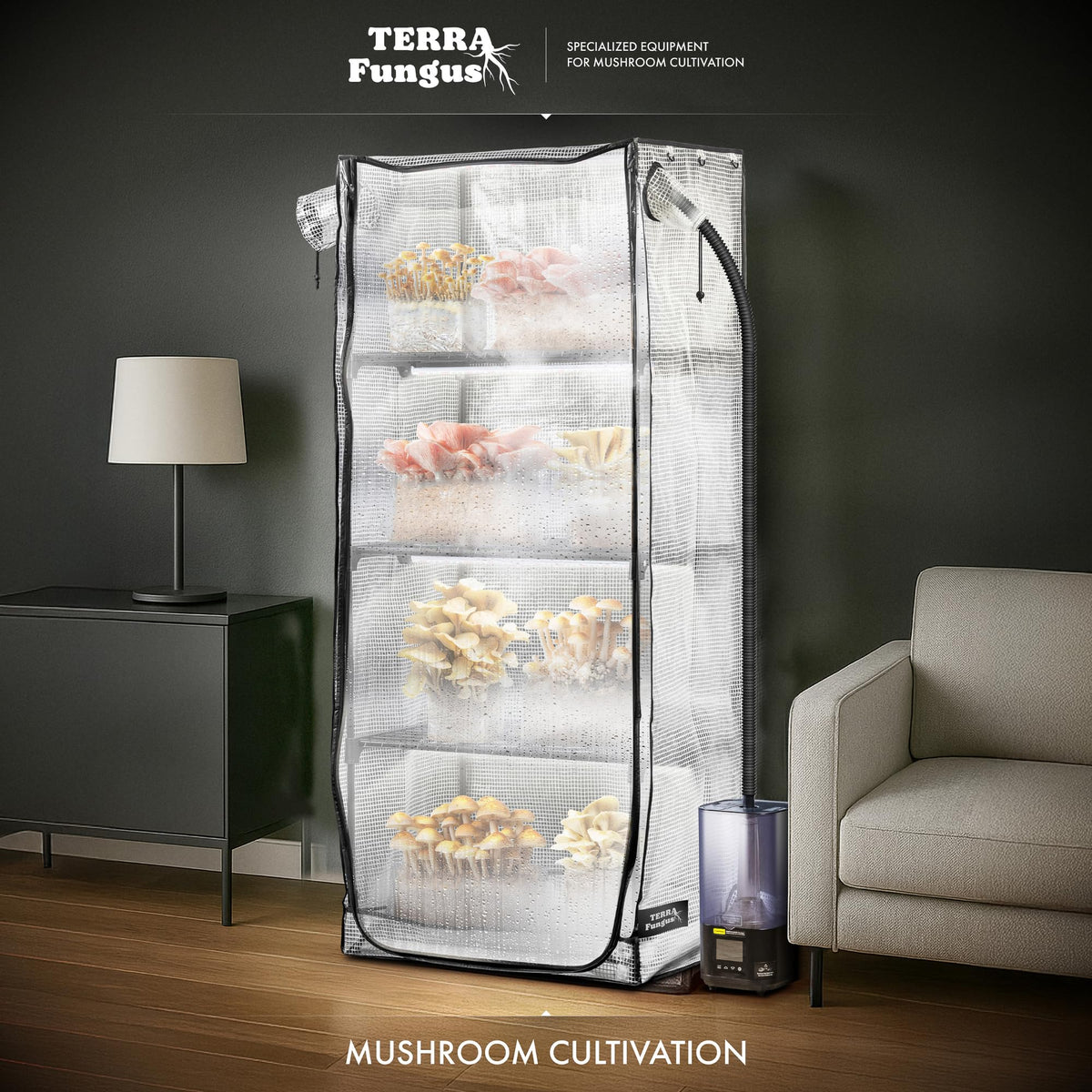Mushroom Grow Tent with 6500K LED Light & Timer, 4-Tier Shelves
