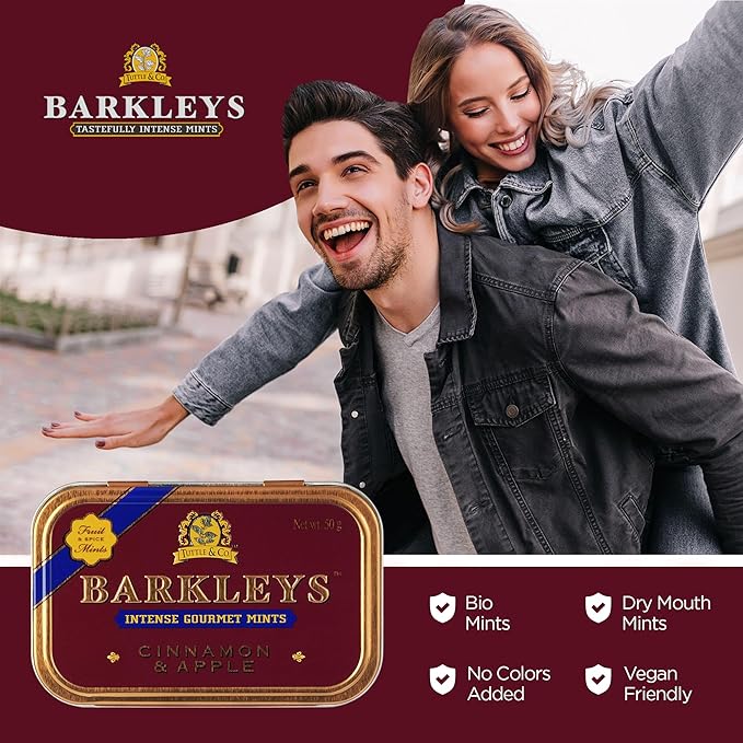 Barkleys Gourmet Cinnamon & Apple Breath Mints - For Party, After Dinner, Wedding, Every Day Use-Vegan Cinnamon Mints In Reusable Travel Tins, 1 Pack - 50 Count Each