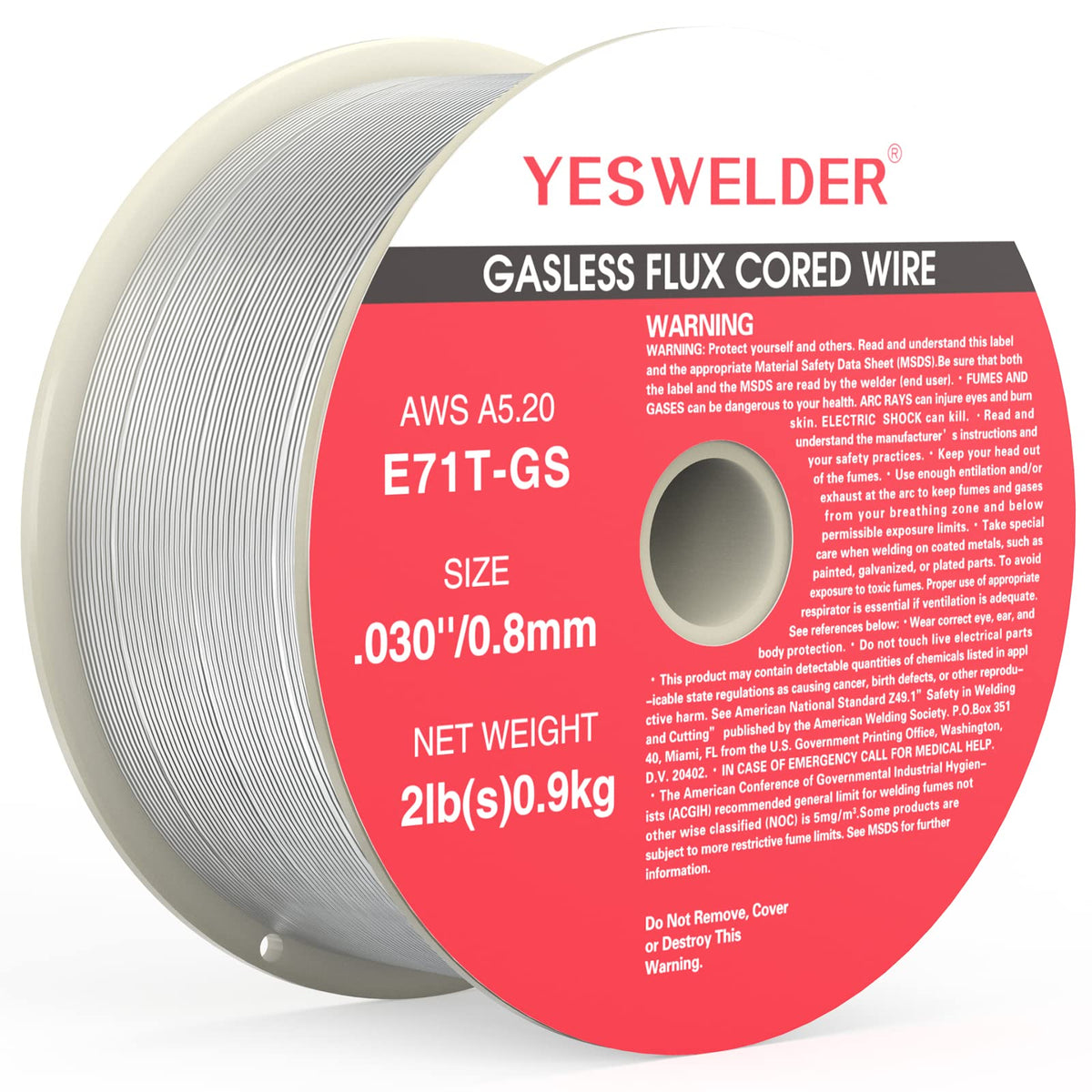 YESWELDER Flux Core Gasless MIG Wire, E71T-GS Mild Carbon Steel .030-Inch Diameter 2-Pound, Strong ABS Plastic Spool Welding Wire