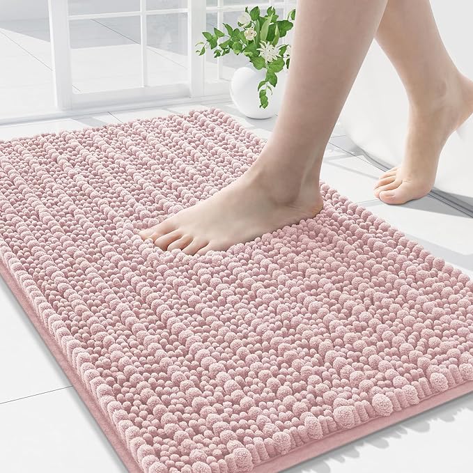 Arotive Luxury Chenille Bathroom Rug Mat, Extra Soft Thick Absorbent Shaggy Bath Rugs, Non-Slip Machine Wash Dry, Plush Bath Mats for Bathroom, Shower and Tub, 36x24, Dirty Pink