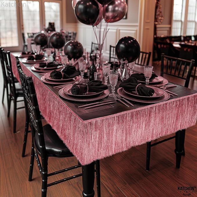KatchOn, XtraLarge Rose Gold Fringe Banner - Pack of 2 | Rose Gold Backdrop for Bachelorette Party Decorations | Streamers for Birthday Decorations | Fringe Garland for Valentines Day Decorations