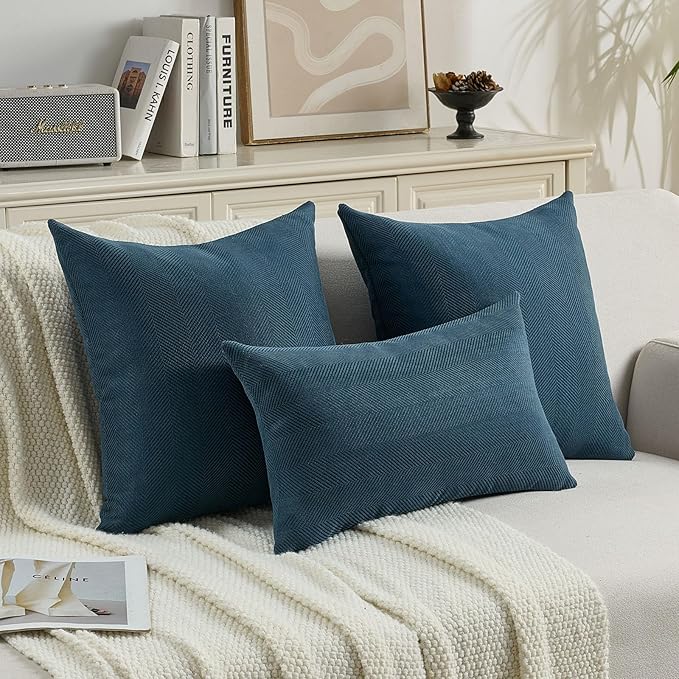 FUTEI Navy Blue Chenille Throw Pillow Covers 20x20 Inch Set of 2,Soft Wide Chevron Textured Cushion Case,Farmhouse Home Decor for Couch Bed Living Room