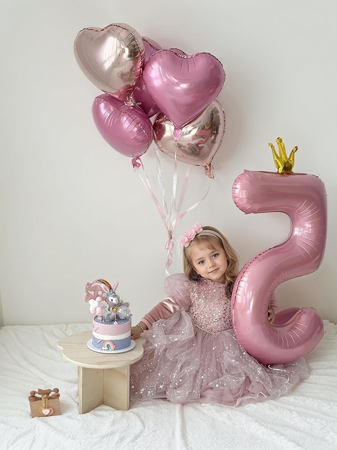 40 inch Pink Number 7 Balloon with Crown, Pink Crown Balloons 0-9 for 7th Birthday Party Anniversary Decorations Supplies