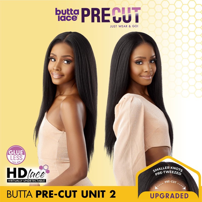 Sensationnel Butta Lace Precut Wigs - Unit 2 Glueless Extra Wide 5 Inch Deep Parting Synthetic Pre Tweezed Smaller Knot Hairline (1B OFFBLACK)