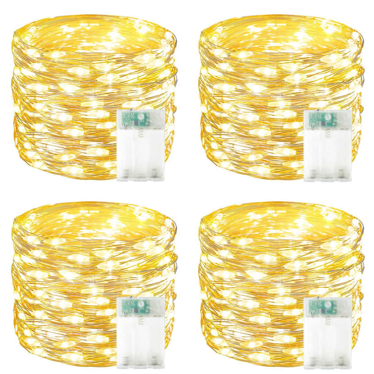 4 Pack 60 LED Fairy Lights Battery Operated with Timer, 20FT Waterproof String Lights Indoor Outdoor, Cuttable Battery Light for Home Bedroom Wedding DIY Centerpiece Christmas Decorations (Warm White)