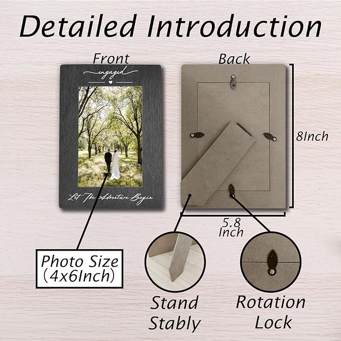 Engagement 4x6 Picture Frame, Wedding Photo Frames, Newly Engaged Gifts for Couples Bride Groom, Let the Adventure Begin Engagement Picture Photo Frames for Desk Decor