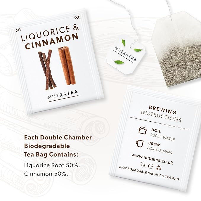 Nutra Tea - Liquorice & Cinnamon Tea | Licorice Tea | Cinnamon Tea - 20 Tea Bags - Herbal Tea - (1 Pack)
