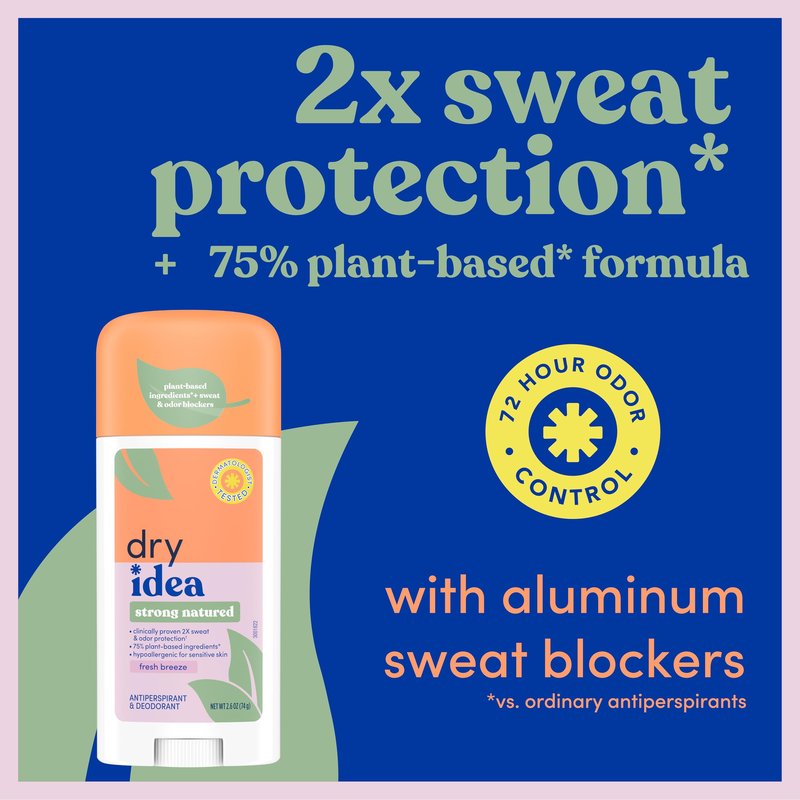 Dry Idea Plant Based Antiperspirant with Aluminum Sweat Blockers Invisible Solid Deodorant for Women – Fresh Breeze Scent, 72Hr Sweat & Odor Control for Sensitive Skin, 3pk