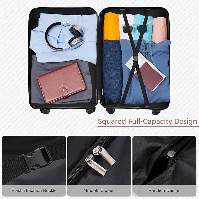 Hardside Luggage Sets, Lightweight Wave Suitcase with Spinner Wheels, PP Grey