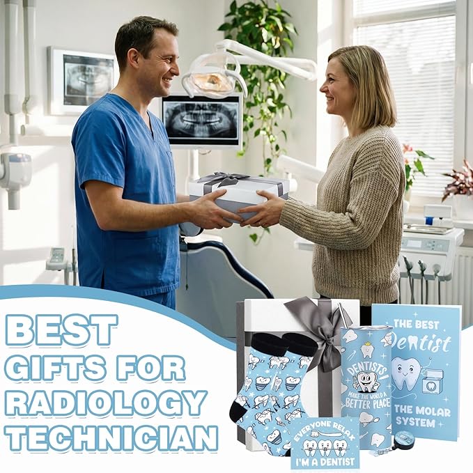 Geiserailie 8 Pcs Dentist Gifts Set for Men Women Dental Assistant Gift Include 16oz Stainless Steel Tumbler Badge Holder Socks Pen Notebook Keychain Greeting Card for Thank You Birthday Gift