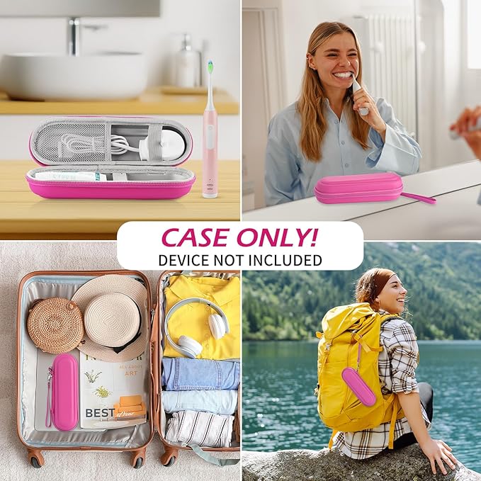 TYSORETY Toothbrush Travel Case for Oral B/Oral-B Pro 1000 1500 5000 7000 & Philips Sonicare 4100 1100 5300 5100 6100/iO Electric Toothbrush, Hard Protective Storage Bag (Pink)